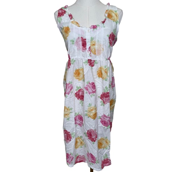 Vintage Laura Ashley Floral Cotton Nightgown L Pink Rose Lace Ruffle Cottage - Picture 2 of 9